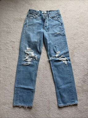 Agolde Light Blue Distressed Straight Leg Jeans